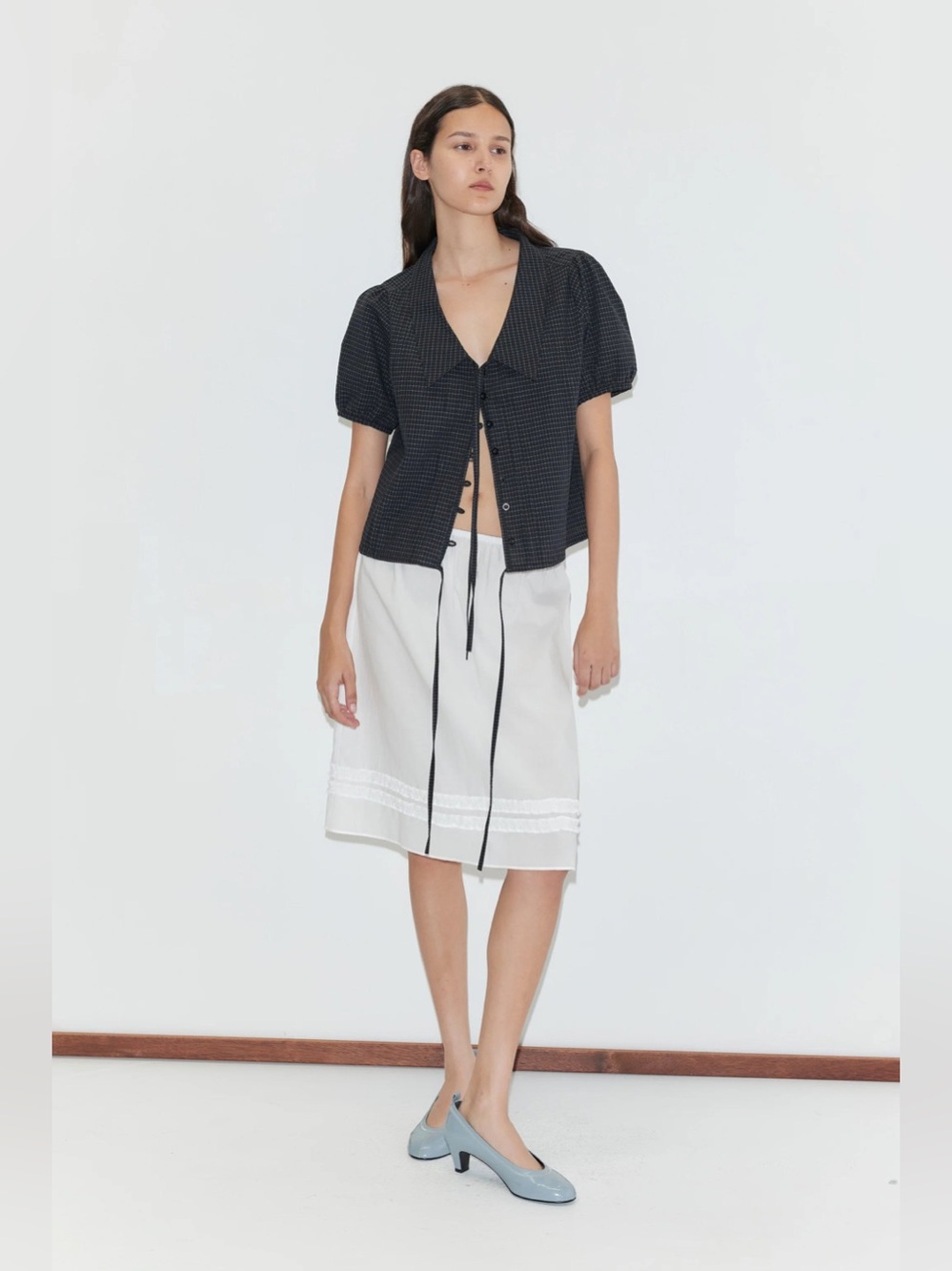 NWT - Deiji Studios - Fine Collar Top - Mono Grid - M